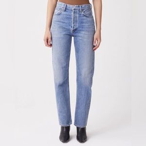 Agolde Blue 90's Pinch Waist High-Rise Straight Jeans